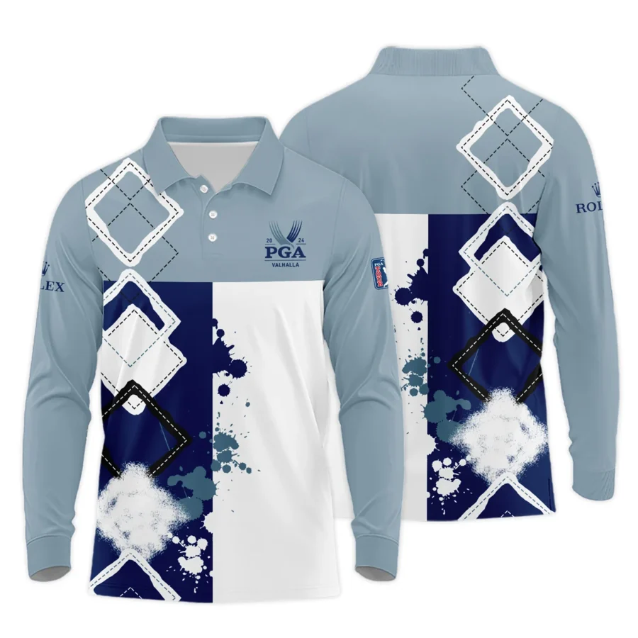 2024 PGA Championship Valhalla Rolex Blue White Brush Line Long Polo Shirt Style Classic Long Polo Shirt For Men