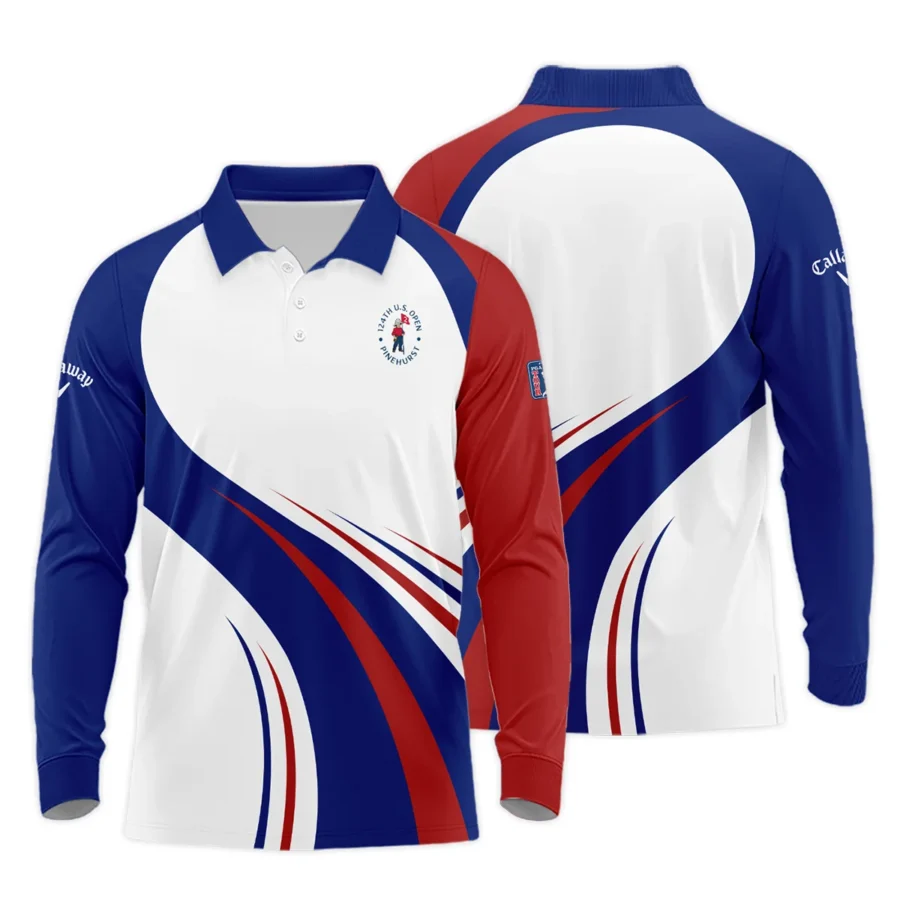 Callaway 124th U.S. Open Pinehurst Golf Blue Red White Background Long Polo Shirt Style Classic Long Polo Shirt For Men