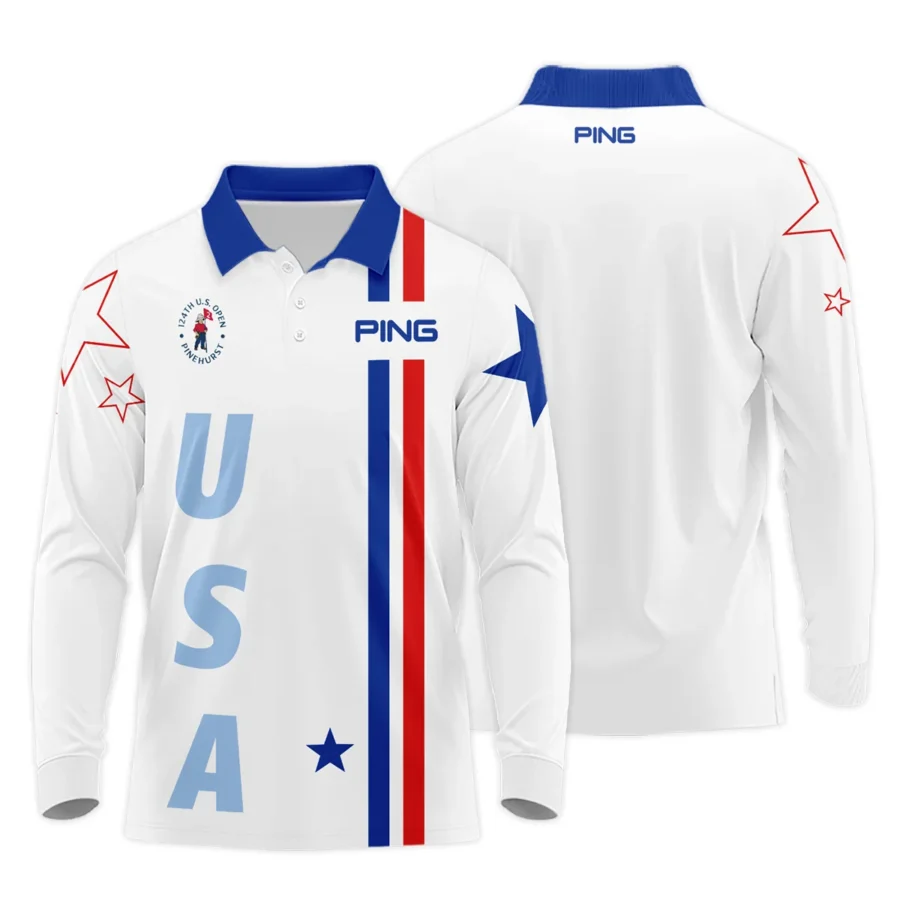 124th U.S. Open Pinehurst Ping Blue Red Line White Long Polo Shirt Style Classic Long Polo Shirt For Men