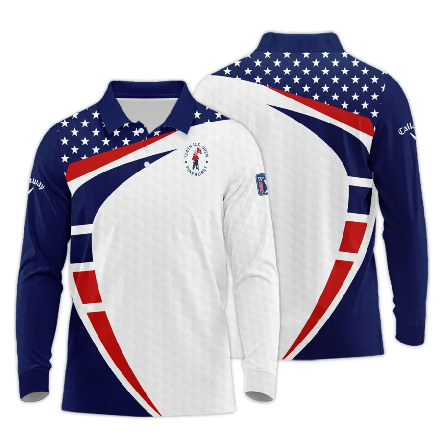 Blue Red Golf Pattern Star White 124th U.S. Open Pinehurst Callaway Long Polo Shirt Style Classic