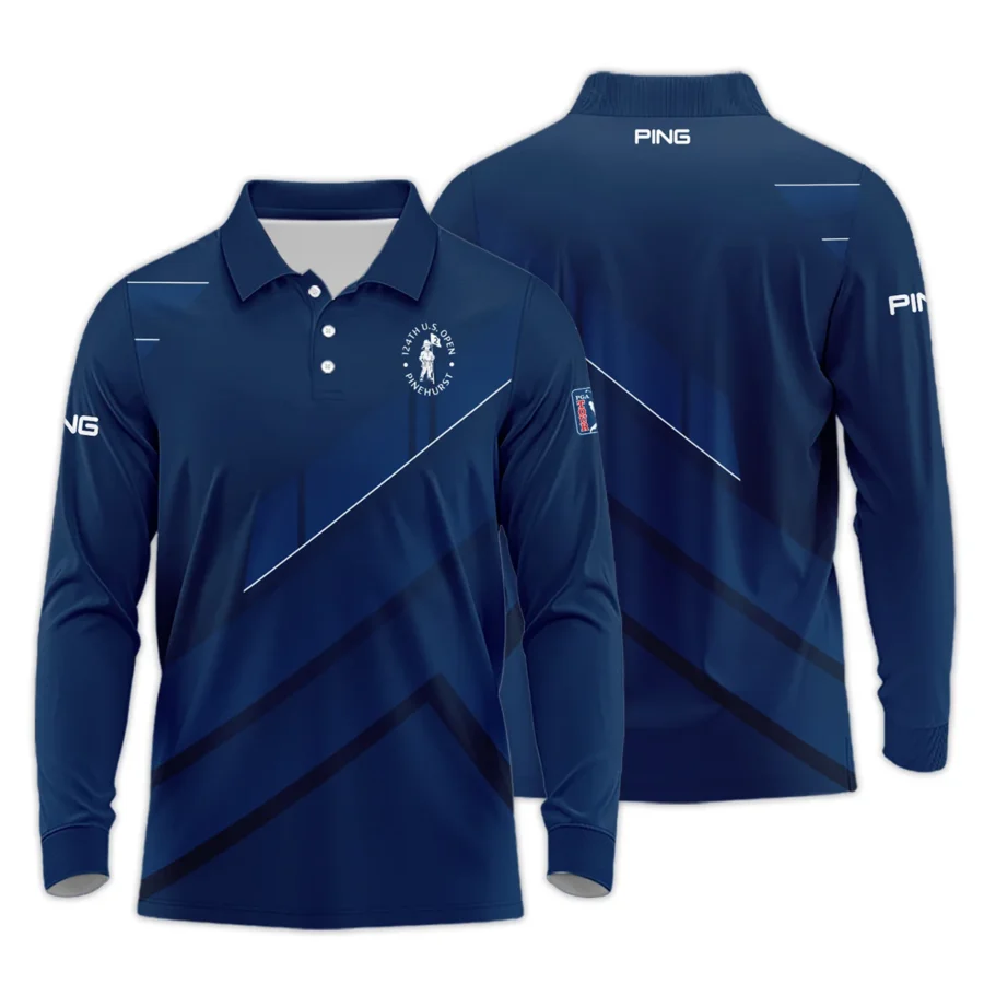 124th U.S. Open Pinehurst Dark Blue White Line Ping Long Polo Shirt Style Classic