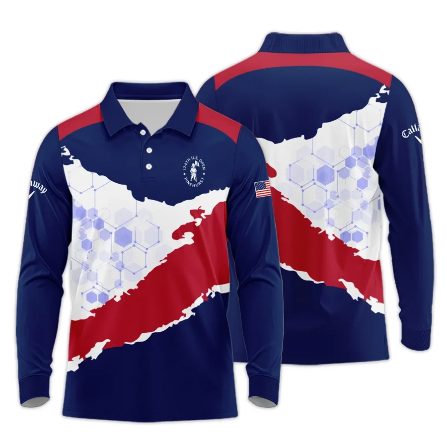 Callaway 124th U.S. Open Pinehurst Red Dark Blue White Abstract Background Long Polo Shirt Style Classic