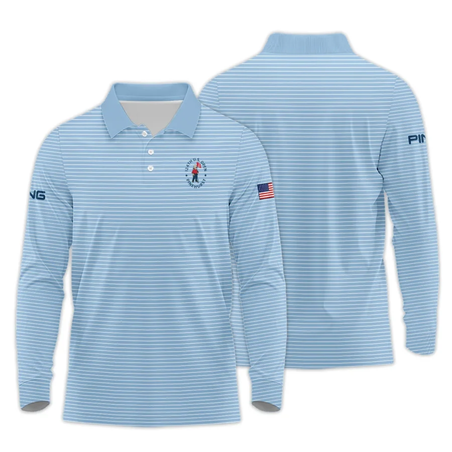 Blue White Line Pattern Ping 124th U.S. Open Pinehurst Long Polo Shirt Style Classic