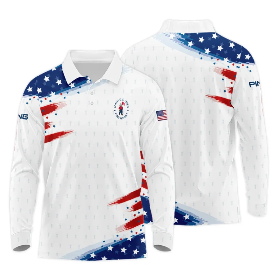 Golf Flag American Loves 124th U.S. Open Pinehurst Ping Long Polo Shirt Style Classic