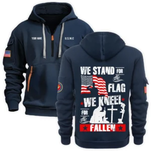 Personalized Name Color Black We Stand For The Flag U.S. Navy Veteran Hoodie Half Zipper