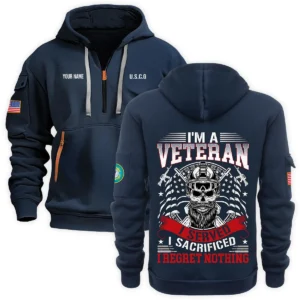 Personalized Name Color Gray Im A Veteran I Served I Sacrificed I Regret Nothing U.S. Coast Guard Veteran Hoodie Half Zipper