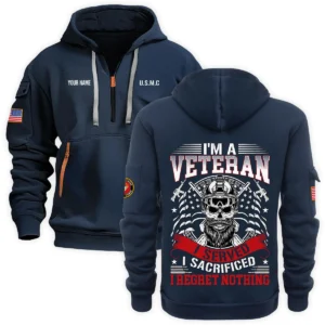 Personalized Name Color Black Im A Veteran I Served I Sacrificed I Regret Nothing U.S. Navy Veteran Hoodie Half Zipper