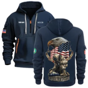 Personalized Name Color Gray Fallen But Not Forgotten Remember Their Sacrifice U.S. Coast Guard Veteran Hoodie Half Zipper