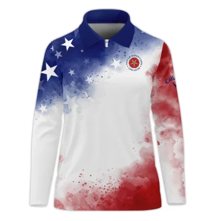 79th U.S. Women’s Open Lancaster Callaway Golf Blue Red Watercolor White Star Quater Zip Sleeveless Polo Shirt