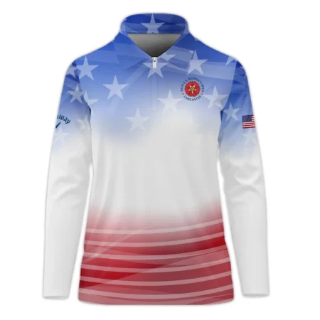 Star White Blue Red Background Callaway 79th U.S. Women’s Open Lancaster Zipper Short Polo Shirt