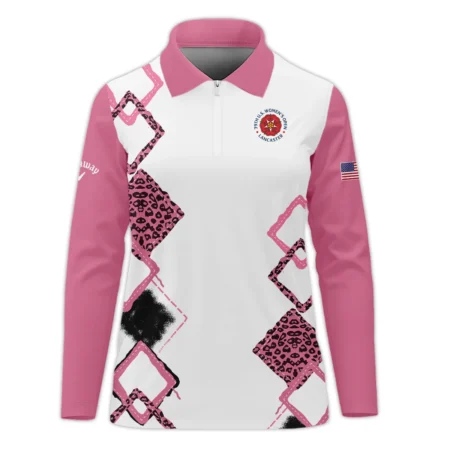 Callaway 79th U.S. Women’s Open Lancaster Pink Leopard Pattern White Zipper Short Polo Shirt