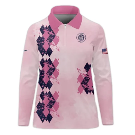 79th U.S. Women’s Open Lancaster Nike Argyle Plaid Pink Blue Pattern Zipper Long Polo Shirt