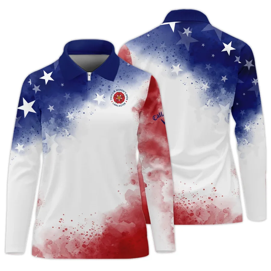 79th U.S. Women’s Open Lancaster Callaway Golf Blue Red Watercolor White Star Zipper Long Polo Shirt