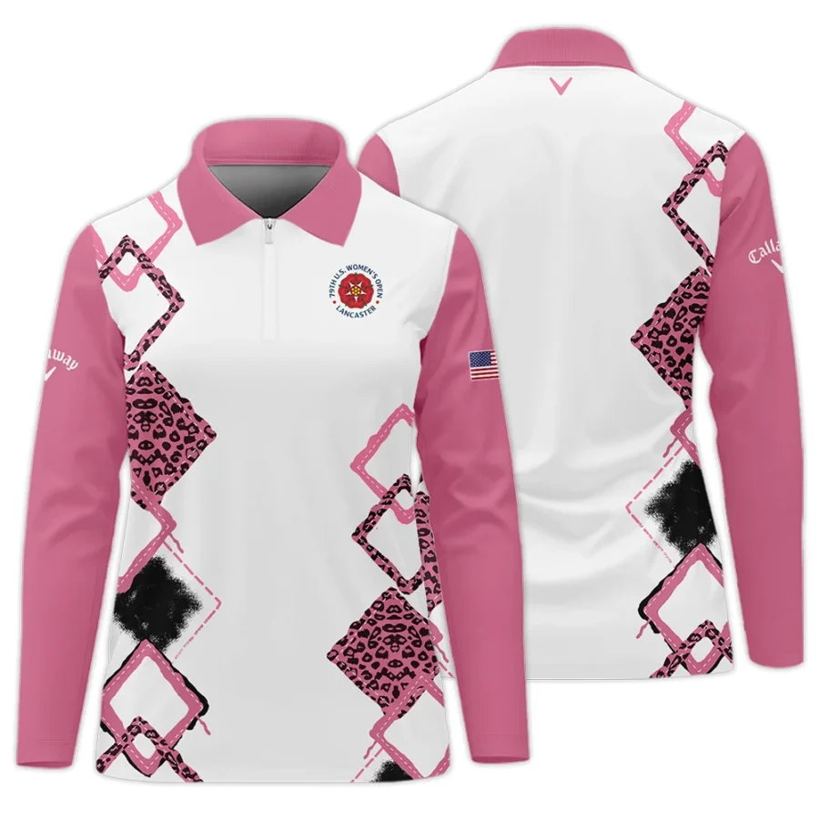 Callaway 79th U.S. Women’s Open Lancaster Pink Leopard Pattern White Zipper Long Polo Shirt