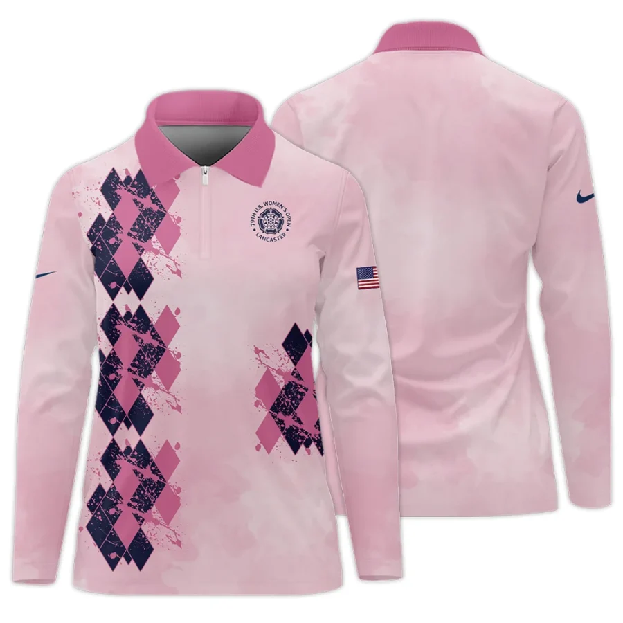 79th U.S. Women’s Open Lancaster Nike Argyle Plaid Pink Blue Pattern Zipper Long Polo Shirt