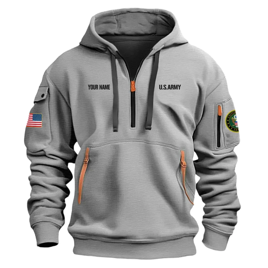 Personalized Name Color Gray My Time In Uniform Is Over  U.S. Army Veteran Hoodie Half Zipper