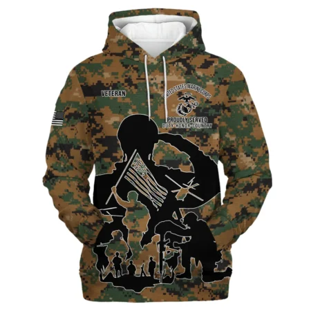 Veteran Proudly Served Duty Honor Country U.S. Marine Corps Veterans All Over Prints Hoodie Shirt