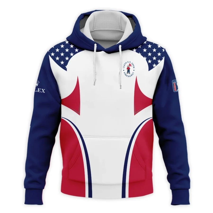 124th U.S. Open Pinehurst Rolex Stars White Dark Blue Red Line Hoodie Shirt Style Classic Hoodie Shirt