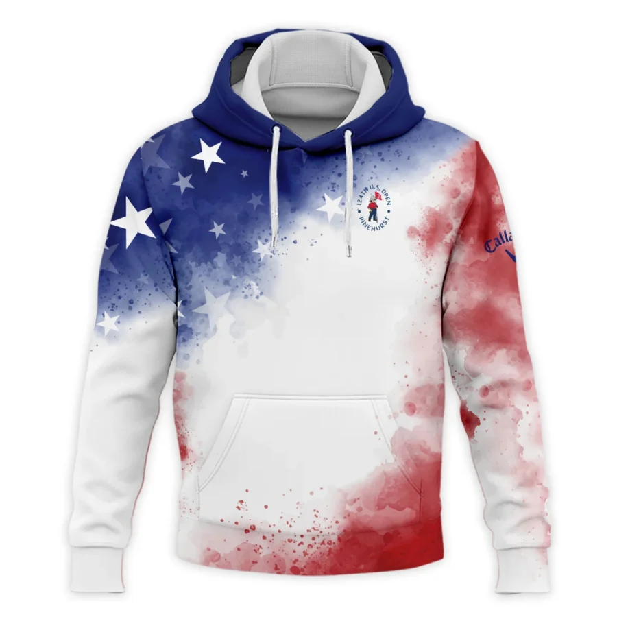 124th U.S. Open Pinehurst Callaway Blue Red Watercolor Star White Backgound Hoodie Shirt Style Classic Hoodie Shirt