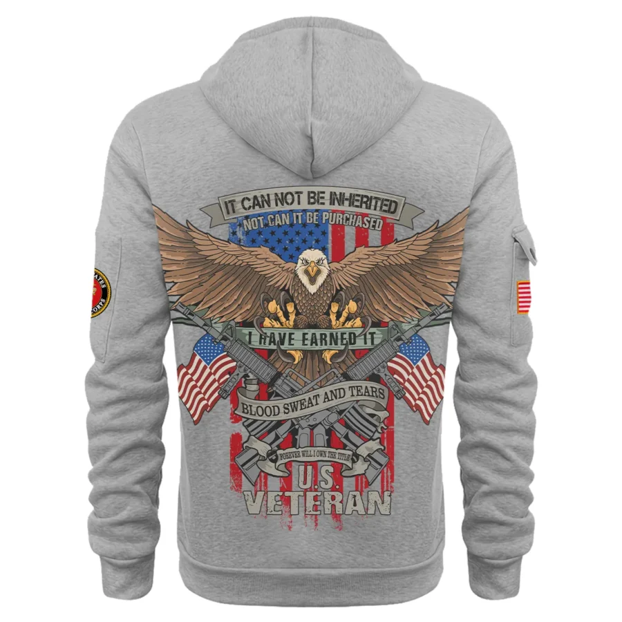 Personalized Name Color Gray It CanNot Be Inherited U.S. Marine Corps Veteran Hoodie Half Zipper