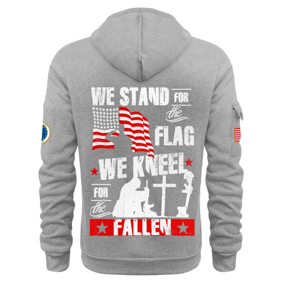 Personalized Name Color Gray We Stand For The Flag U.S. Air Force Veteran Hoodie Half Zipper