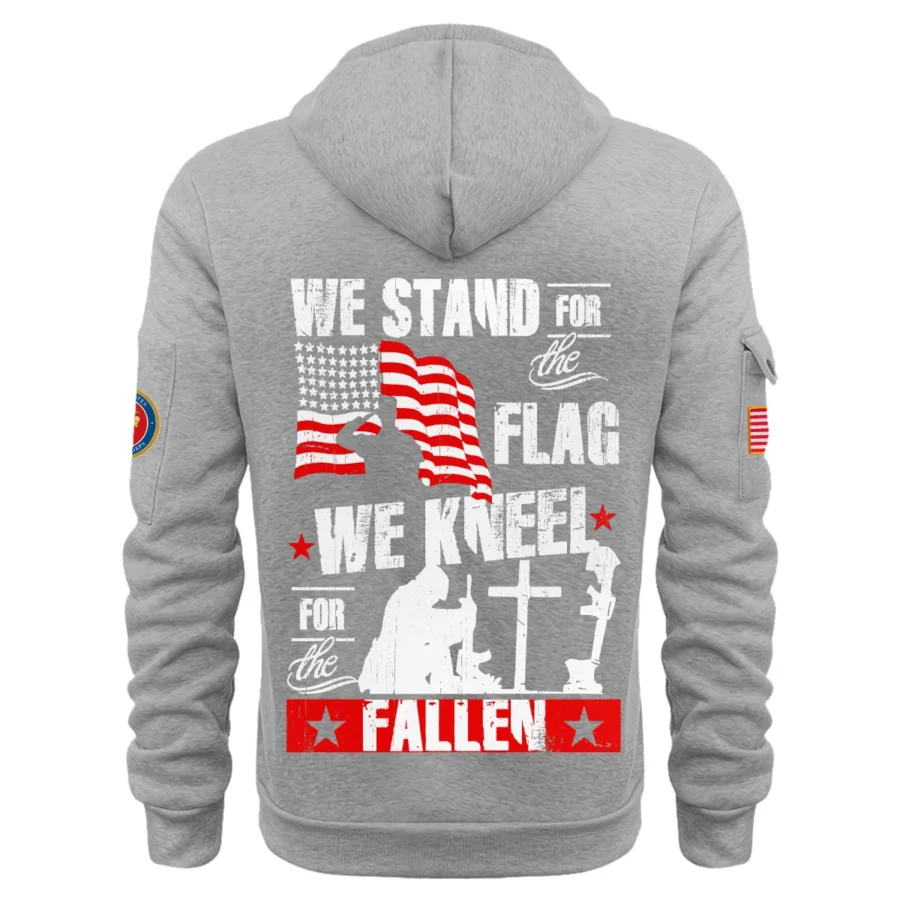 Personalized Name Color Gray We Stand For The Flag U.S. Marine Corps Veteran Hoodie Half Zipper