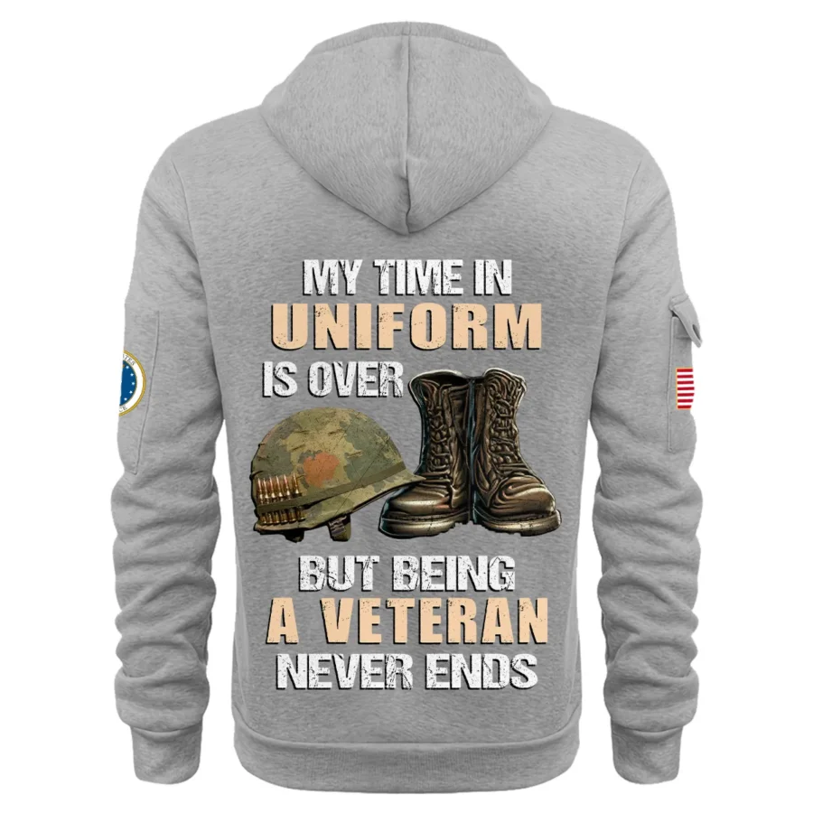 Personalized Name Color Gray My Time In Uniform Is Over  U.S. Air Force Veteran Hoodie Half Zipper