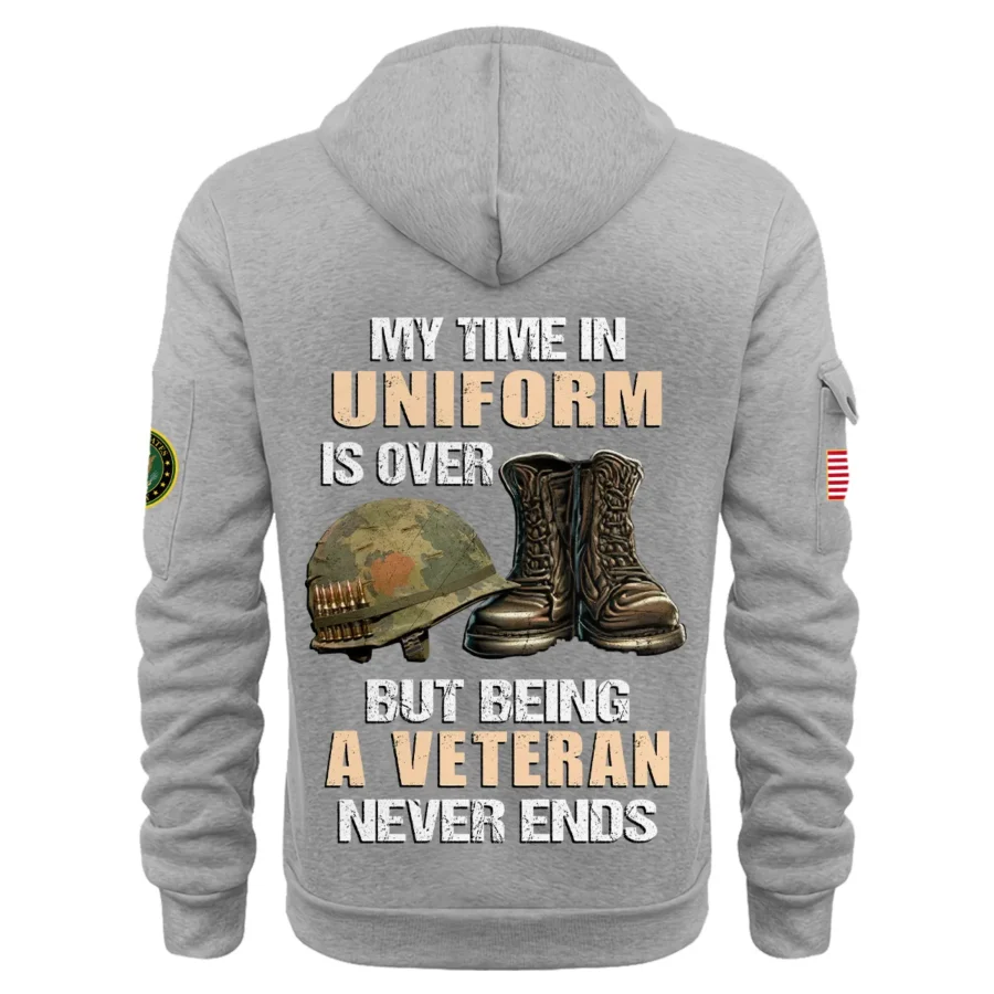 Personalized Name Color Gray My Time In Uniform Is Over  U.S. Army Veteran Hoodie Half Zipper