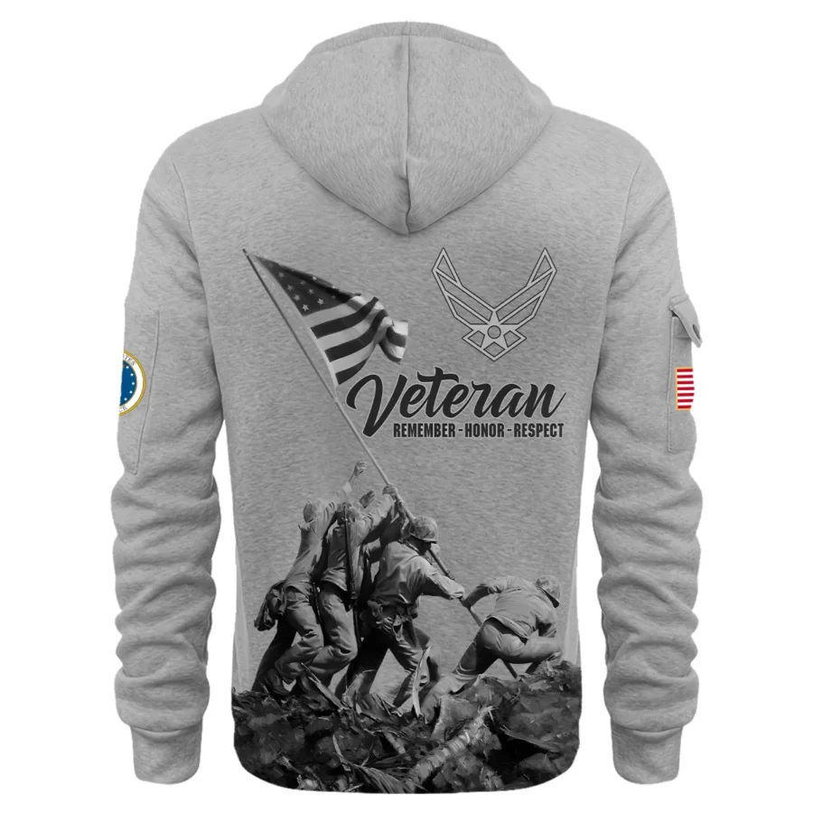 Personalized Name Color Gray Veteran Remember Honor Respect U.S. Air Force Veteran Hoodie Half Zipper