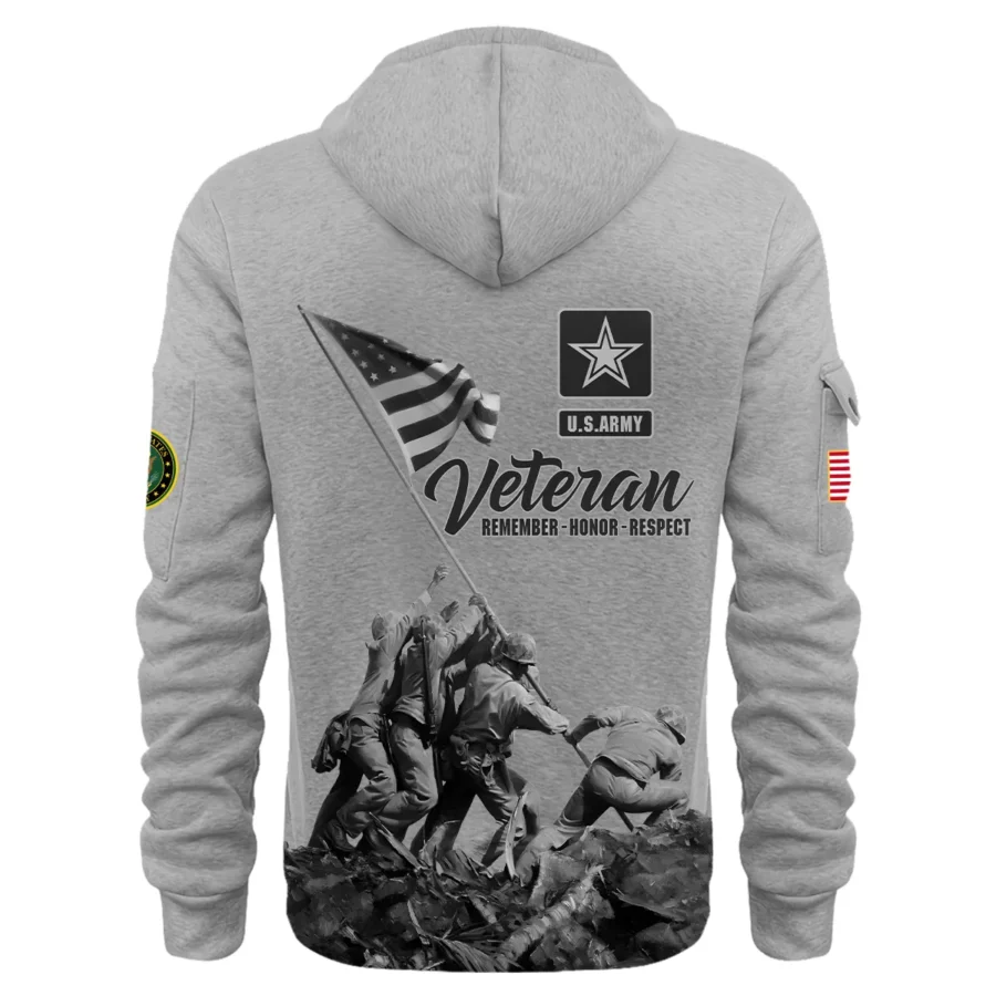 Personalized Name Color Gray Veteran Remember Honor Respect U.S. Army Veteran Hoodie Half Zipper