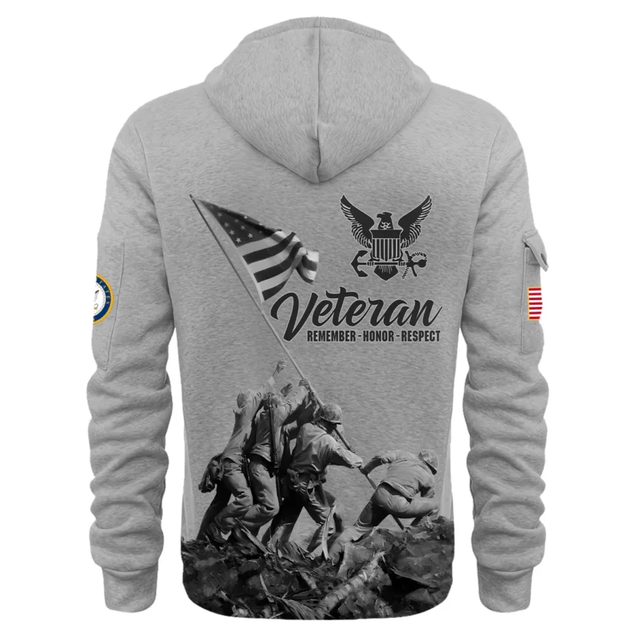 Personalized Name Color Gray Veteran Remember Honor Respect U.S. Navy Veteran Hoodie Half Zipper