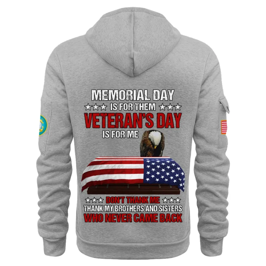 Personalized Name Color Gray Memorial Day Is For Them Veteran Day Is For Me U.S. Coast Guard Veteran Hoodie Half Zipper