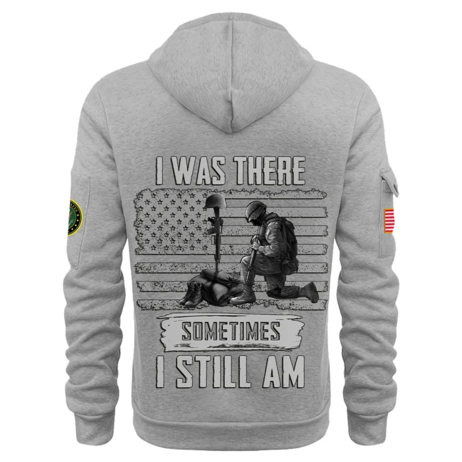 Personalized Name Color Gray I Was There Sometimes I Still Am U.S. Army Veteran Hoodie Half Zipper