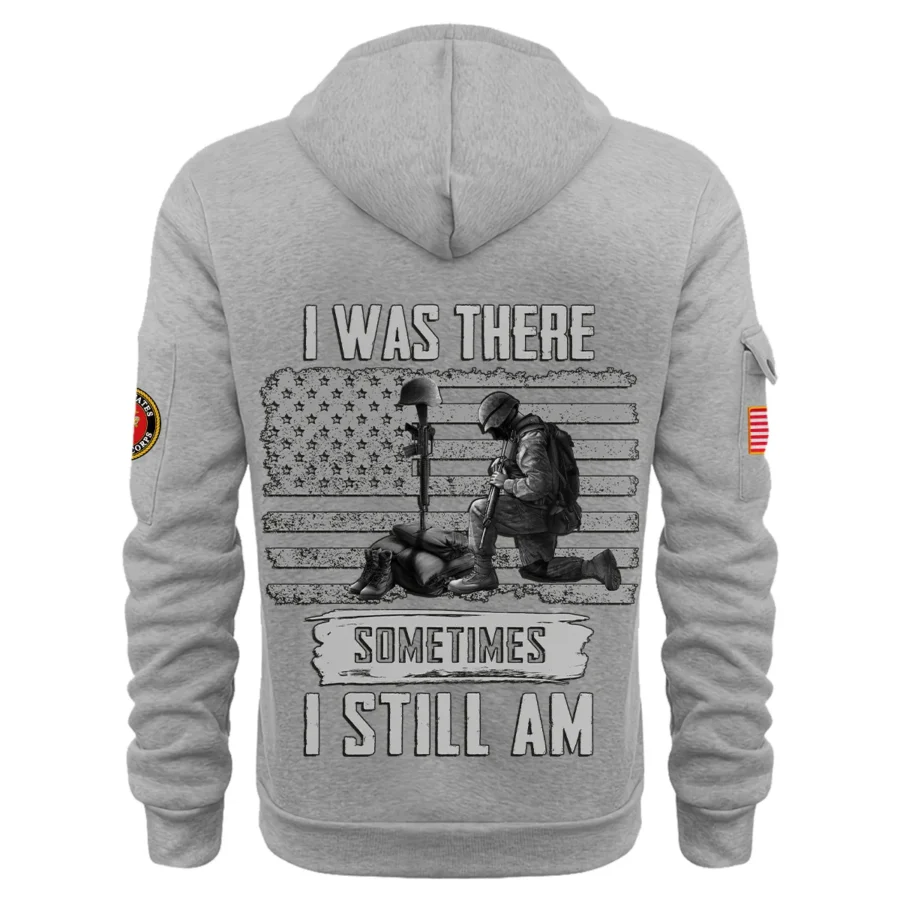 Personalized Name Color Gray I Was There Sometimes I Still Am U.S. Marine Corps Veteran Hoodie Half Zipper