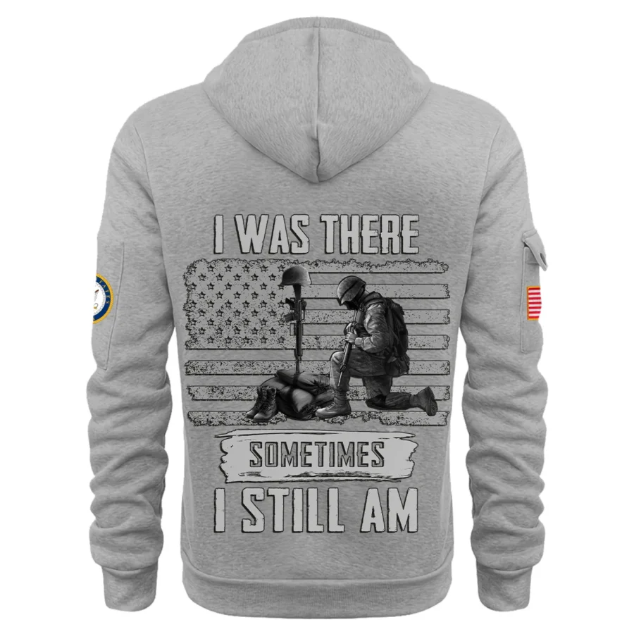 Personalized Name Color Gray I Was There Sometimes I Still Am U.S. Navy Veteran Hoodie Half Zipper