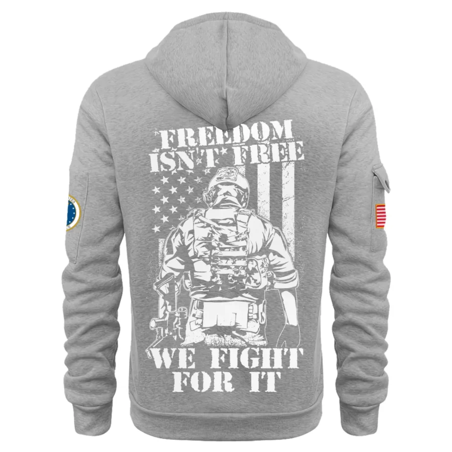 Personalized Name Color Gray Freedom Isnt Free We Fight For It U.S. Air Force Veteran Hoodie Half Zipper