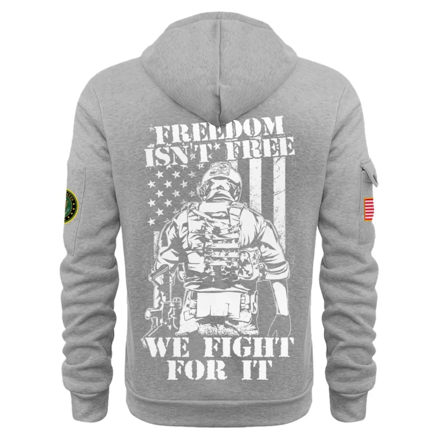 Personalized Name Color Gray Freedom Isnt Free We Fight For It U.S. Army Veteran Hoodie Half Zipper