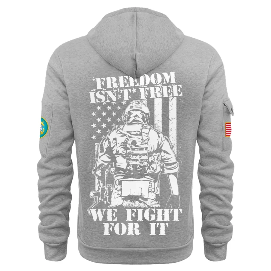 Personalized Name Color Gray Freedom Isnt Free We Fight For It U.S. Coast Guard Veteran Hoodie Half Zipper