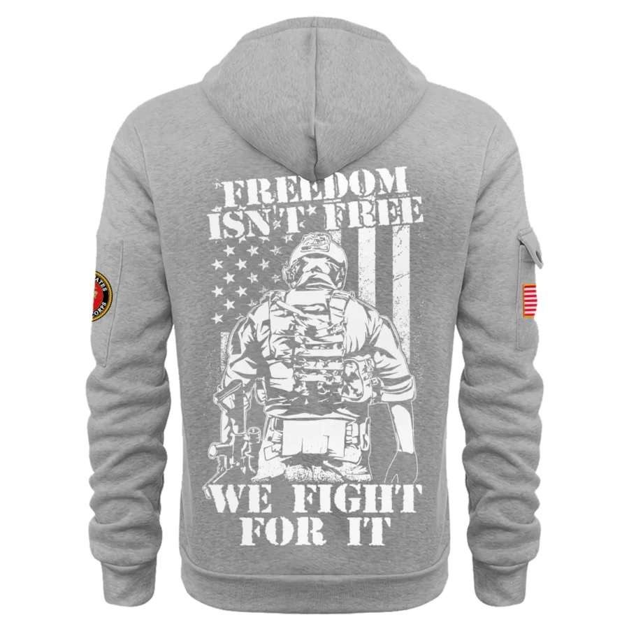 Personalized Name Color Gray Freedom Isnt Free We Fight For It U.S. Marine Corps Veteran Hoodie Half Zipper