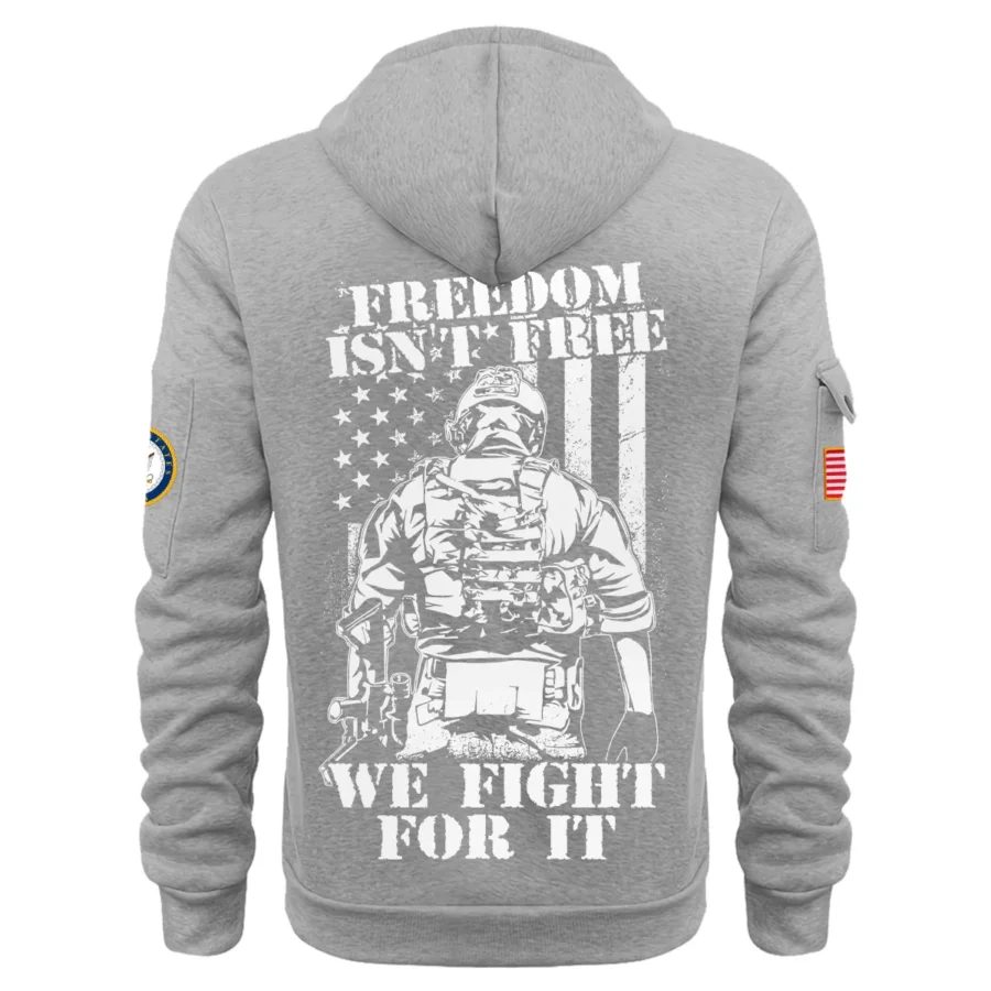 Personalized Name Color Gray Freedom Isnt Free We Fight For It U.S. Navy Veteran Hoodie Half Zipper