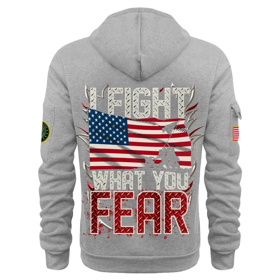 Personalized Name Color Gray I Fight What You Fear U.S. Army Veteran Hoodie Half Zipper