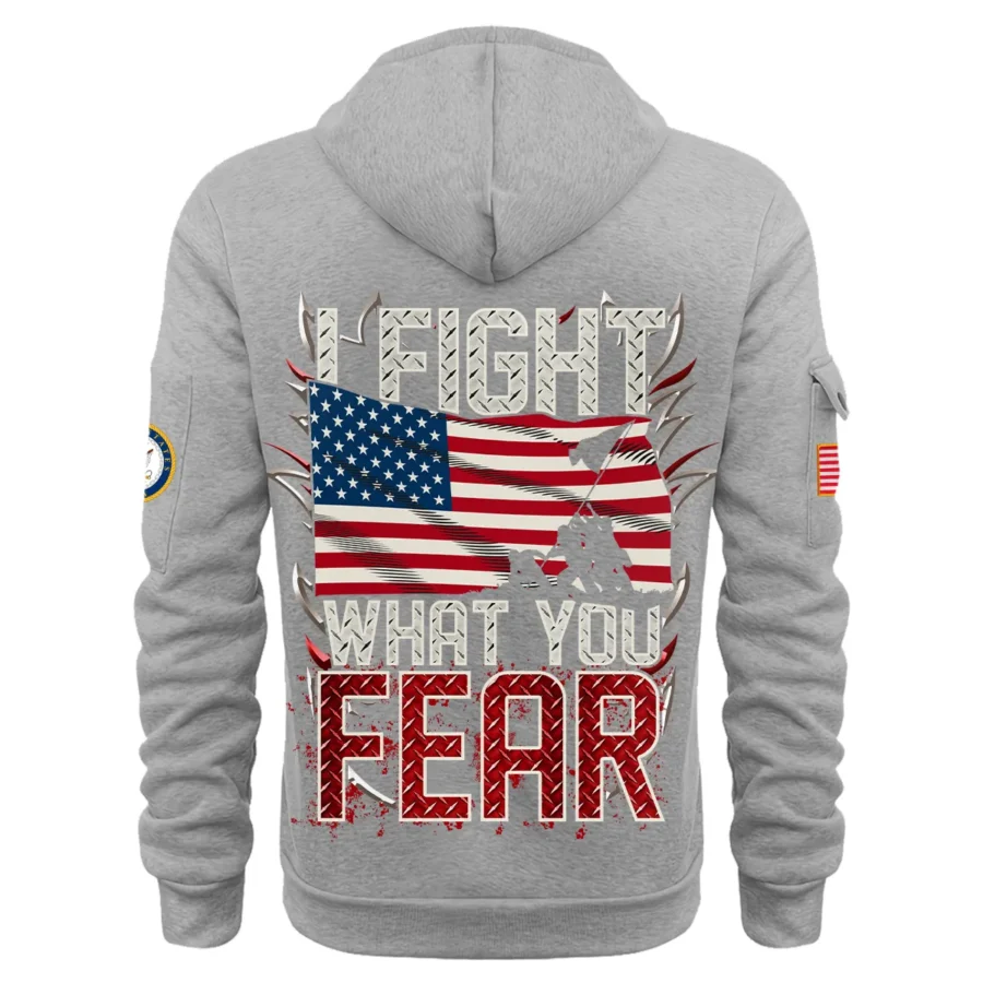 Personalized Name Color Gray I Fight What You Fear U.S. Navy Veteran Hoodie Half Zipper