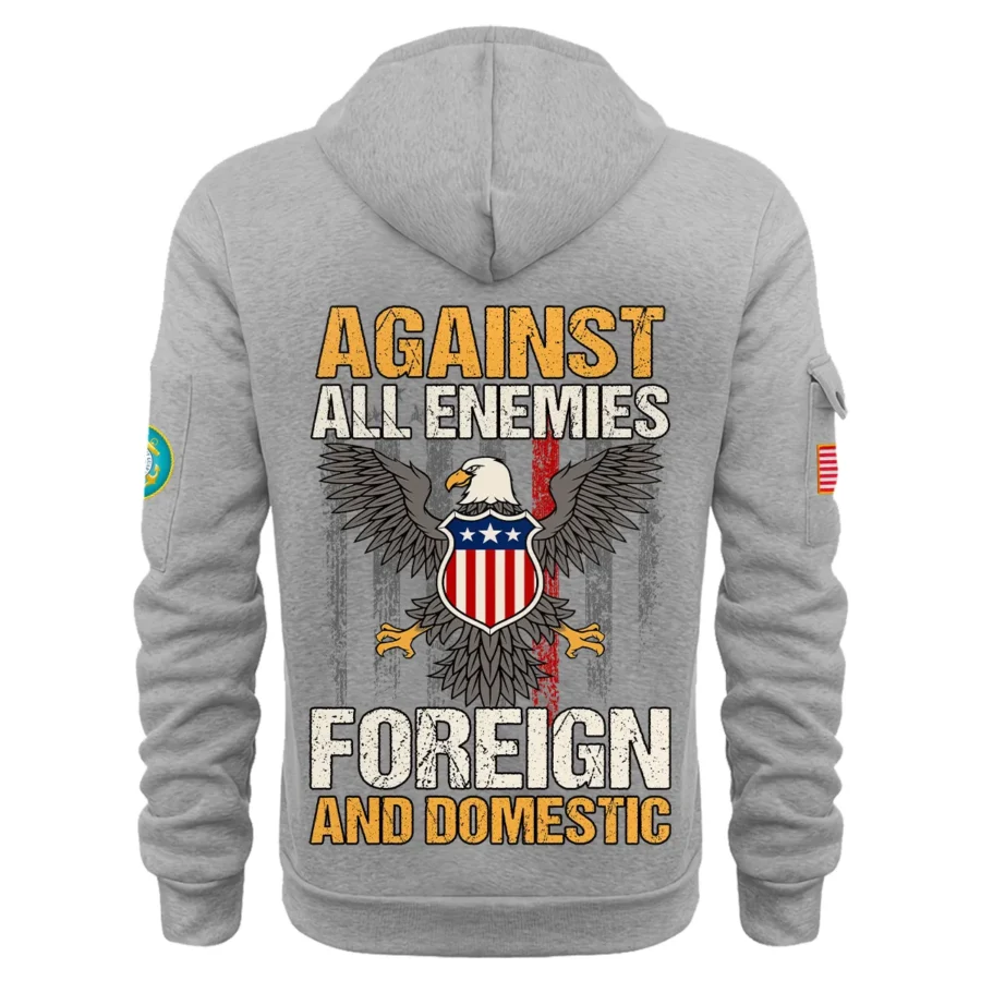 Personalized Name Color Gray Against All Enemies Foreign And Domestic U.S. Coast Guard Veteran Hoodie Half Zipper