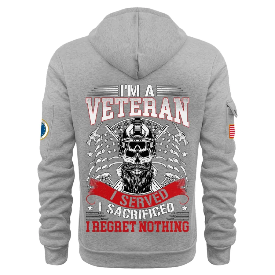 Personalized Name Color Gray Im A Veteran I Served I Sacrificed I Regret Nothing U.S. Air Force Veteran Hoodie Half Zipper