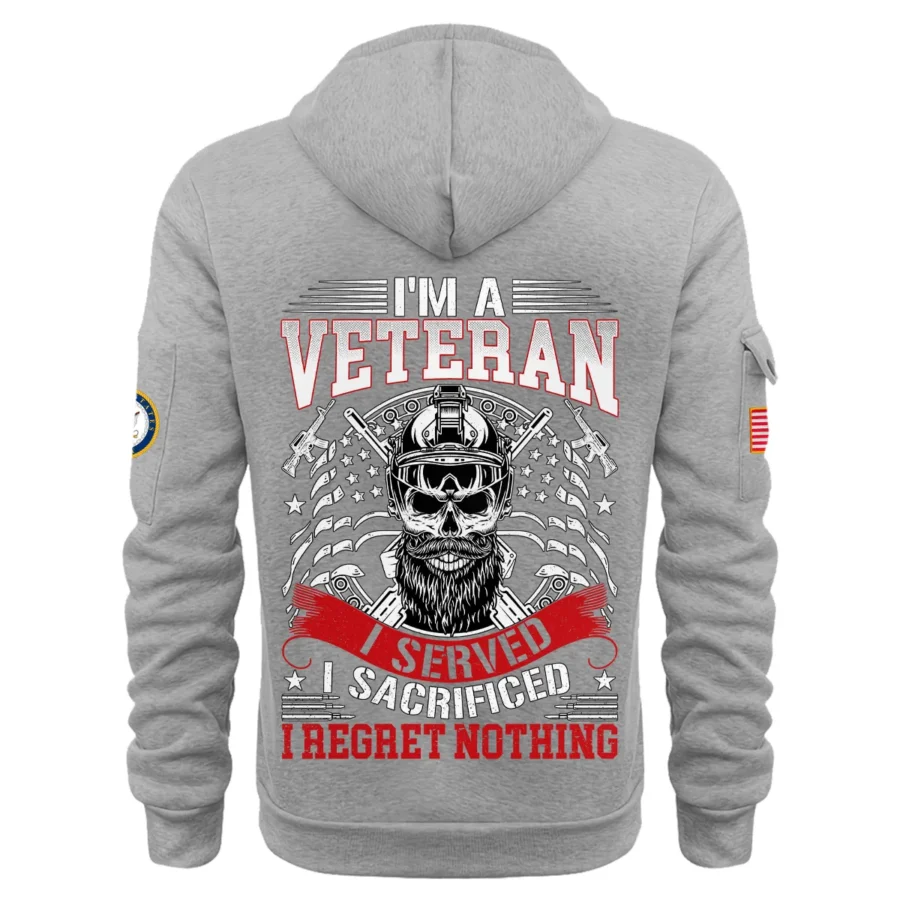 Personalized Name Color Gray Im A Veteran I Served I Sacrificed I Regret Nothing U.S. Navy Veteran Hoodie Half Zipper