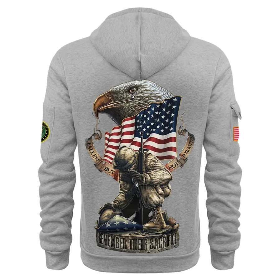 Personalized Name Color Gray Fallen But Not Forgotten Remember Their Sacrifice U.S. Army Veteran Hoodie Half Zipper