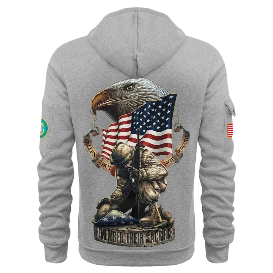 Personalized Name Color Gray Fallen But Not Forgotten Remember Their Sacrifice U.S. Coast Guard Veteran Hoodie Half Zipper