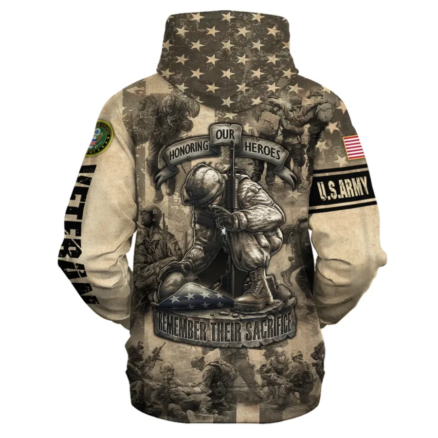 Veteran Remember Honor Respect Memorial Day U.S. Army Veterans All Over Prints Zipper Hoodie Shirt