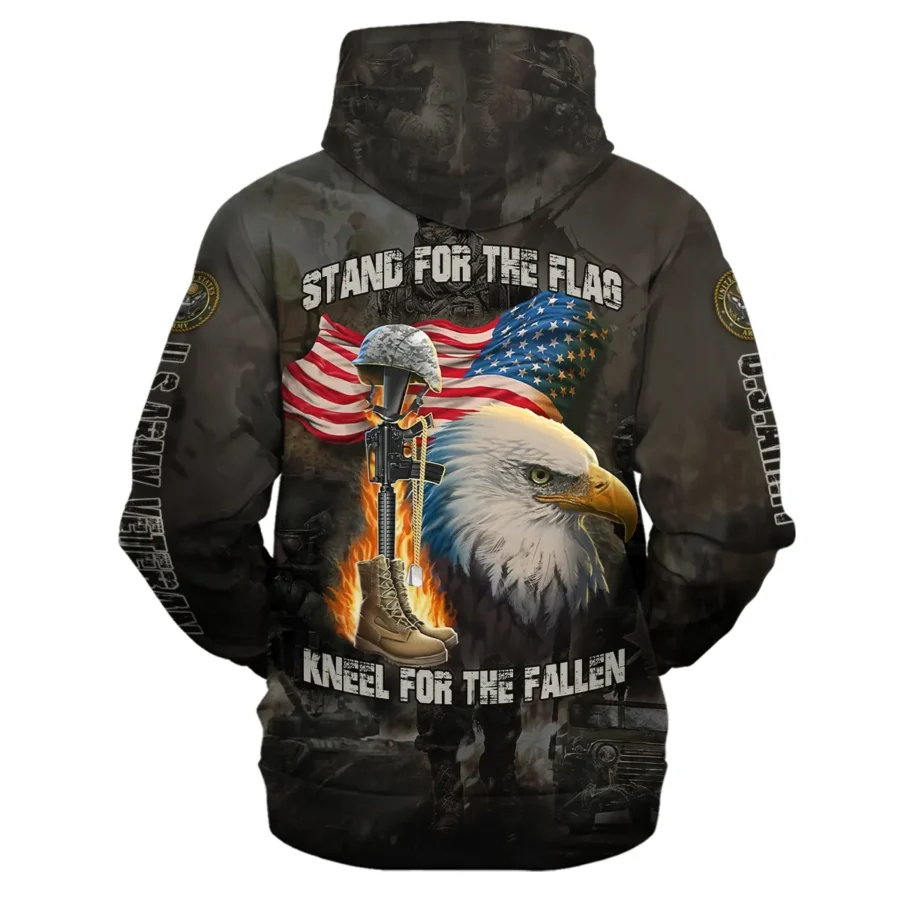 Veteran Stand For The Flag Kneel For The Fallen U.S. Army Veterans All Over Prints Zipper Hoodie Shirt