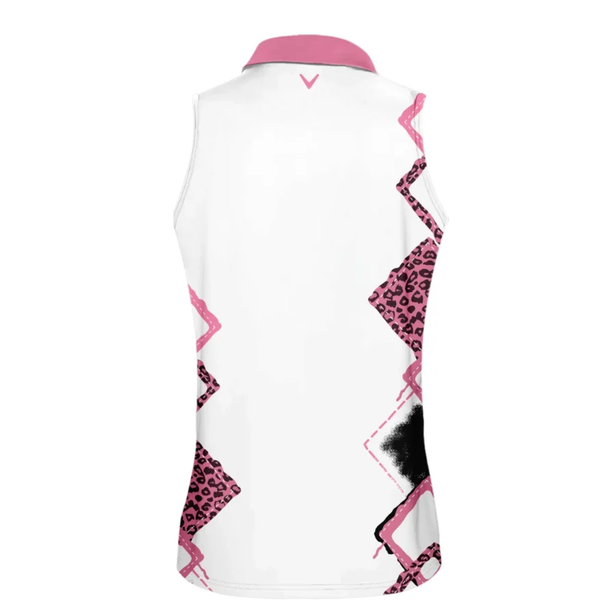 Callaway 79th U.S. Women’s Open Lancaster Pink Leopard Pattern White Zipper Sleeveless Polo Shirt